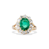 1.35 Carat Emerald and Old Mine Cut Diamond Cluster Ring