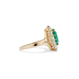 1.35 Carat Emerald and Old Mine Cut Diamond Cluster Ring