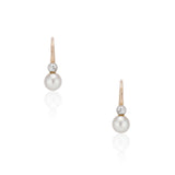 Mid Century Old Mine Cut Diamond and Petite Pearl Earrings