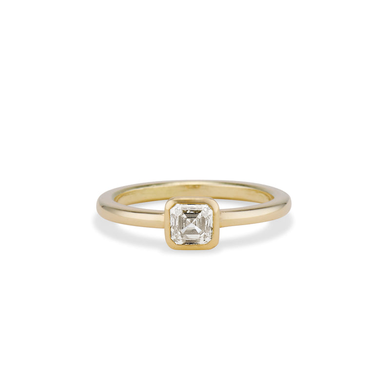 0.40 Carat Fancy Light Yellow Asscher Cut Diamond Ring