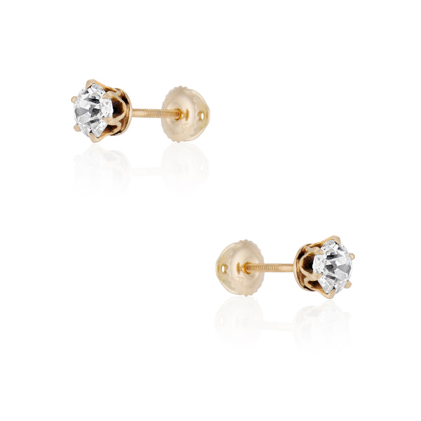 Old Mine Cut Diamond Six Prong Stud Earrings