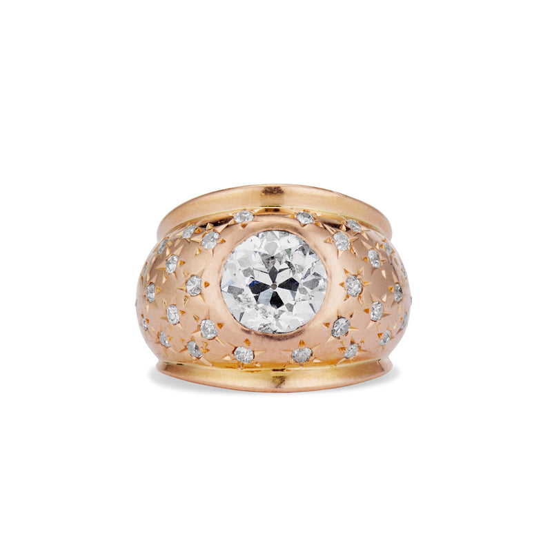1.85 Carat Old Mine Cut Diamond and Starburst Bombé
