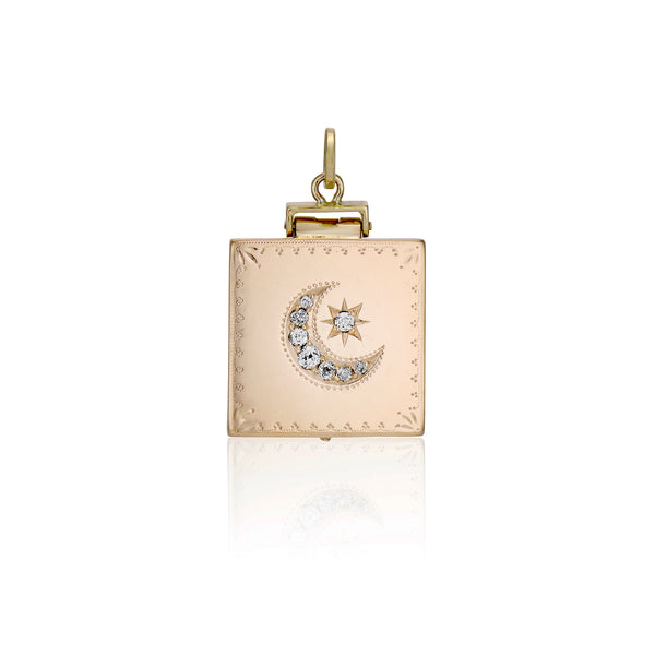 Crescent Moon and Starburst Rectangle Locket