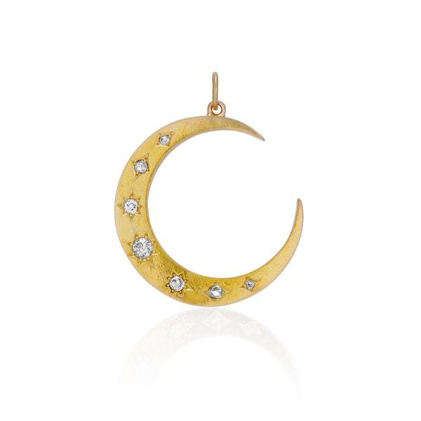 Late Victorian Old Mine and Rose Cut Diamond Crescent Moon Pendan