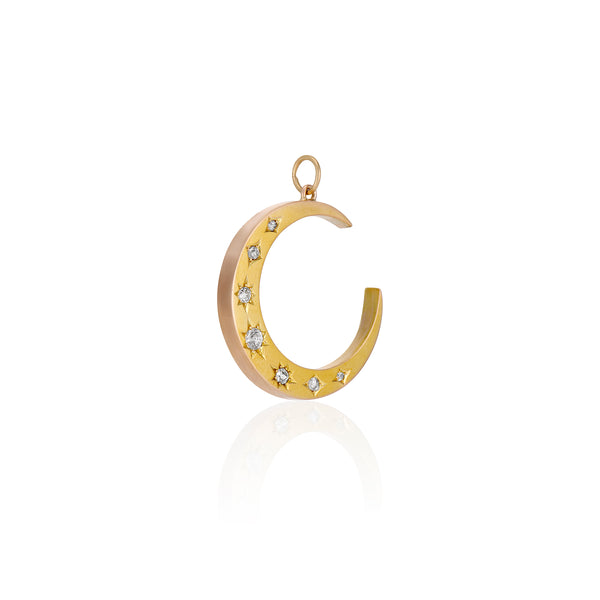 Late Victorian Old Mine and Rose Cut Diamond Crescent Moon Pendan