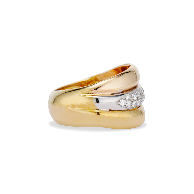 Diamond And Curved Gold Wide Band