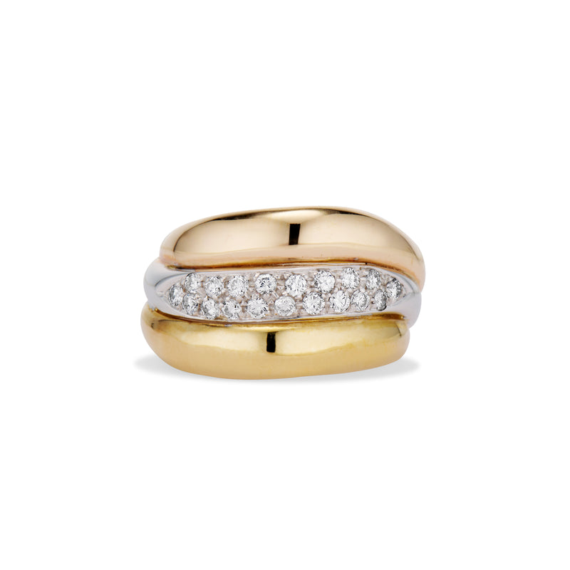 Diamond And Curved Gold Wide Band