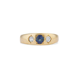 Carved Square Sapphire and Old Mine Cut Diamond Gypsy Ring