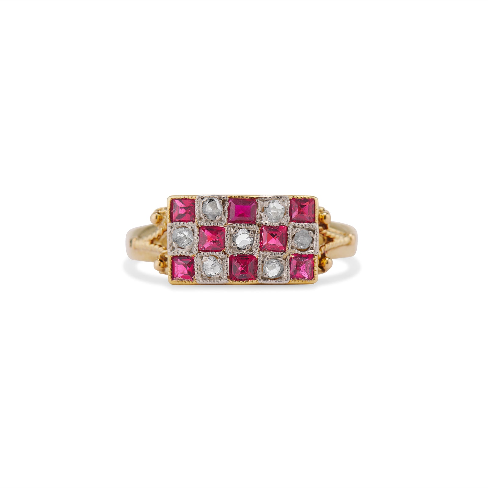 Late Victorian French Ruby and Diamond Checkerboard Ring – Ashley