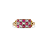 Late Victorian French Ruby and Diamond Checkerboard Ring