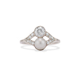 Art Deco Pearl and Diamond Split Shank Ring