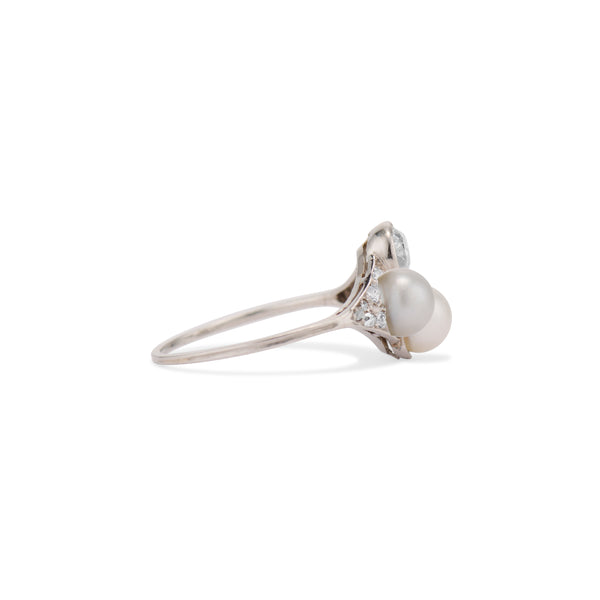Art Deco Pearl and Diamond Split Shank Ring