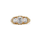 Carved Victorian Old Mine Three Stone Ring