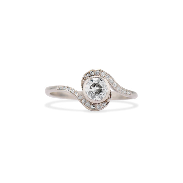 Edwardian Diamond and Platinum Swirl Ring