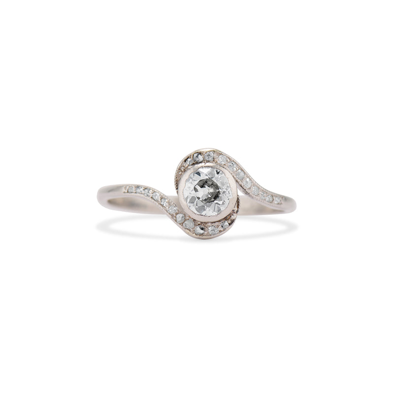 Edwardian Diamond and Platinum Swirl Ring