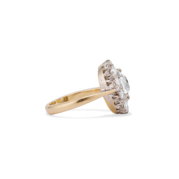 Old Mine and Modern Round Brilliant Cut Diamond Cluster Ring
