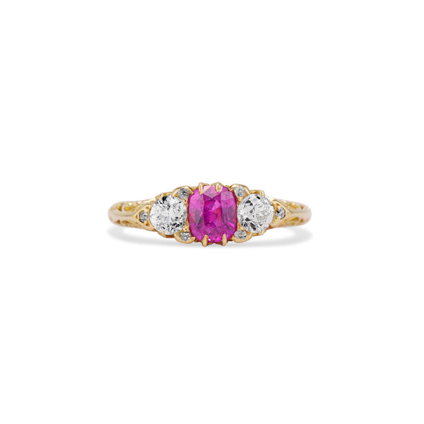 Late Victorian Ruby and Diamond Three Stone Ring