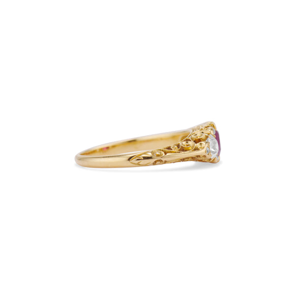 Late Victorian Ruby and Diamond Three Stone Ring