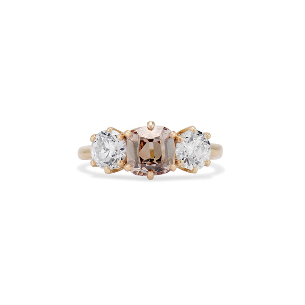 Champagne Old Mine Cut Three Stone Ring