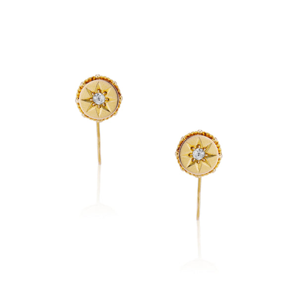Antique Gold Starburst Fish Hook Earrings