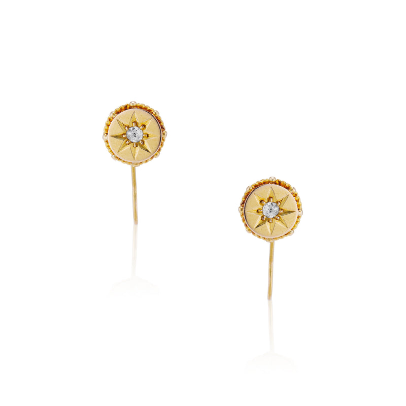 Antique Gold Starburst Fish Hook Earrings