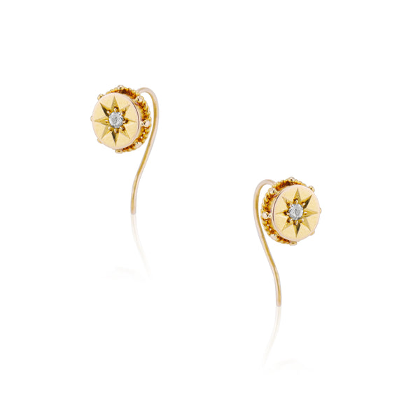 Antique Gold Starburst Fish Hook Earrings