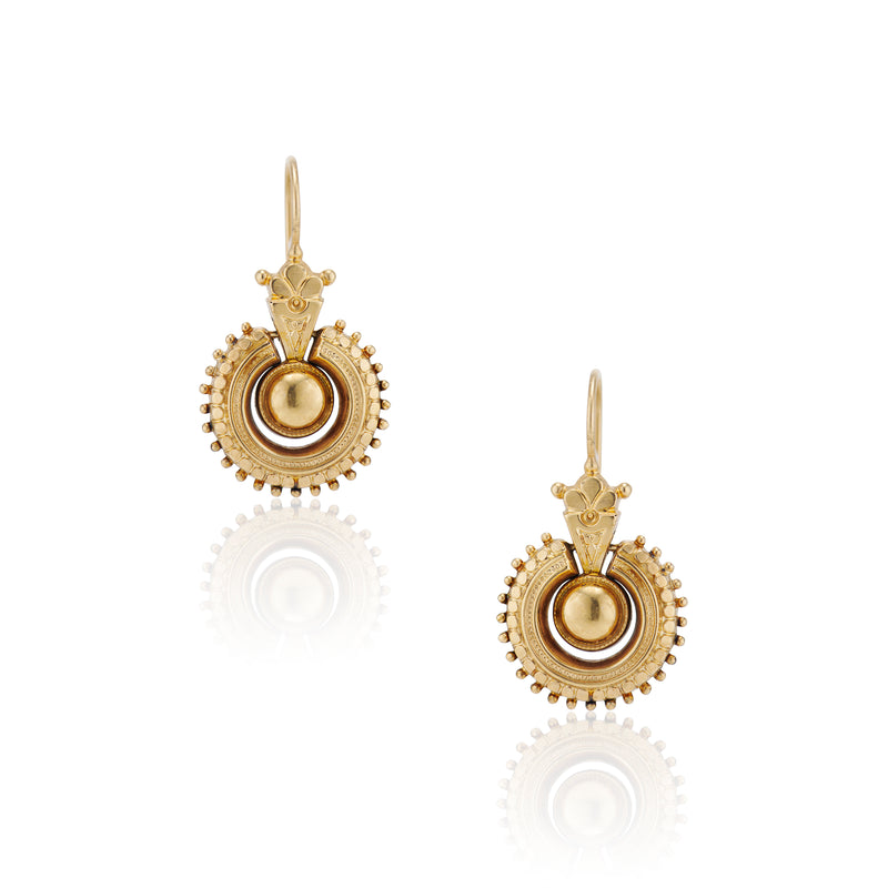 Victorian Etruscan Revival Gold Fishook Earrings