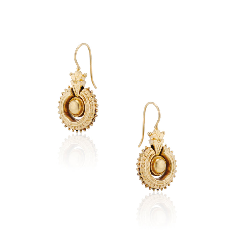 Victorian Etruscan Revival Gold Fishook Earrings