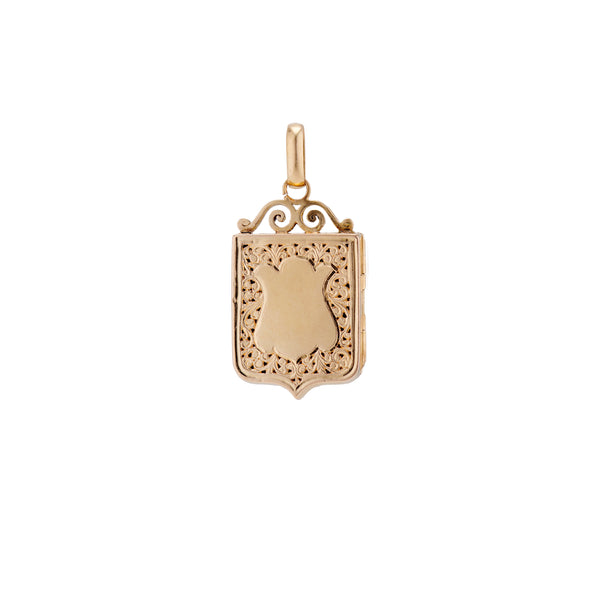 Antique Appliqué 18K Gold Shield Locket