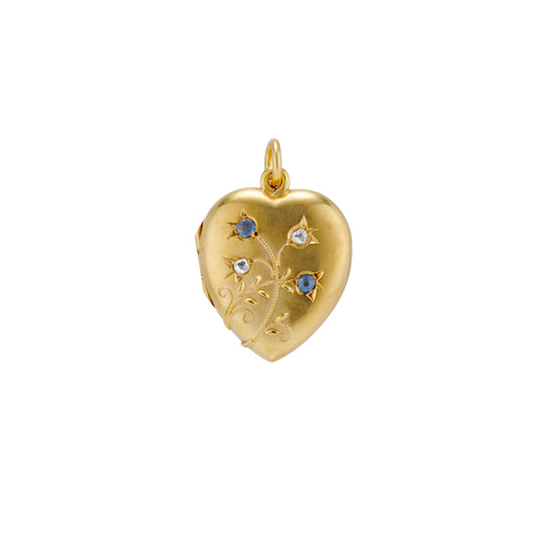 Edwardian Floral Sapphire and Diamond Heart Locket