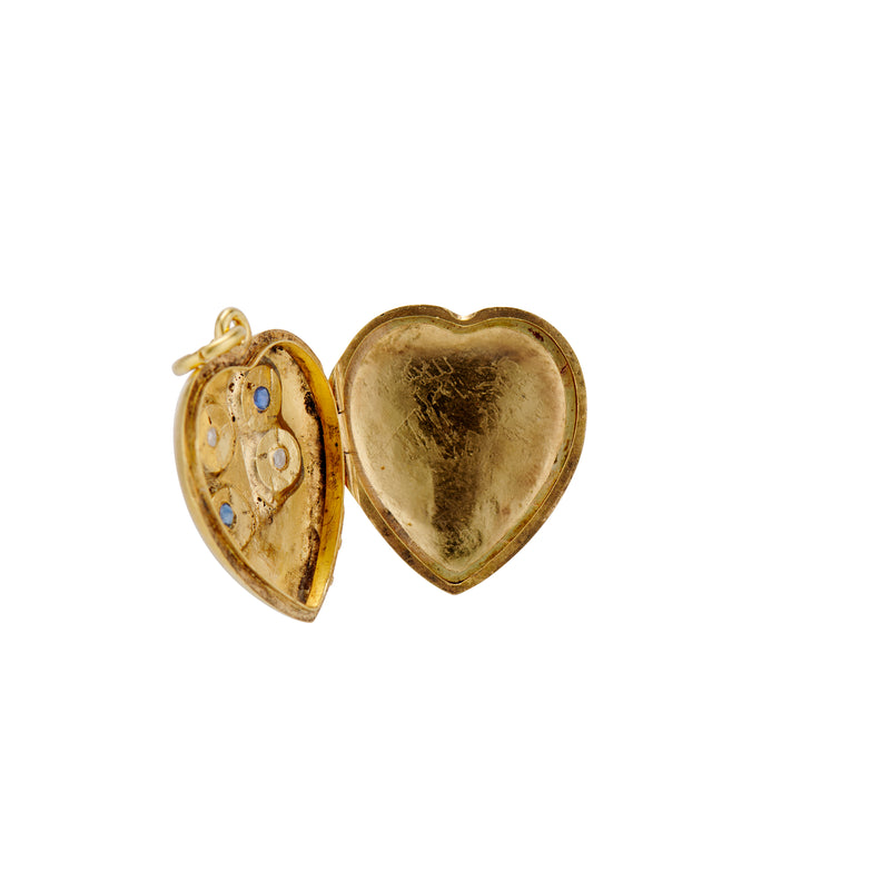 Edwardian Floral Sapphire and Diamond Heart Locket