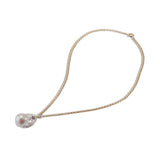 Double Bezel Diamond Baroque Pearl Pendant
