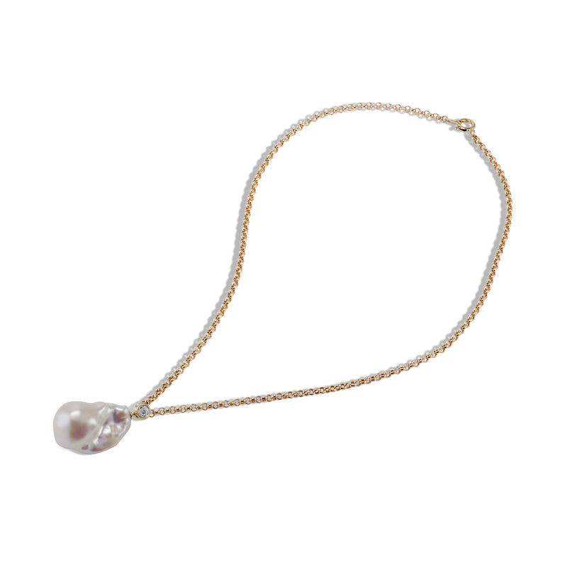 Double Bezel Diamond Baroque Pearl Pendant