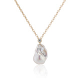 Double Bezel Diamond Baroque Pearl Pendant