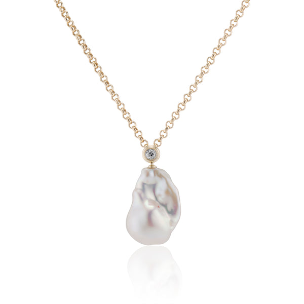 Double Bezel Diamond Baroque Pearl Pendant