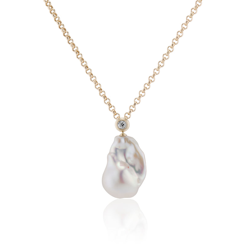 Double Bezel Diamond Baroque Pearl Pendant