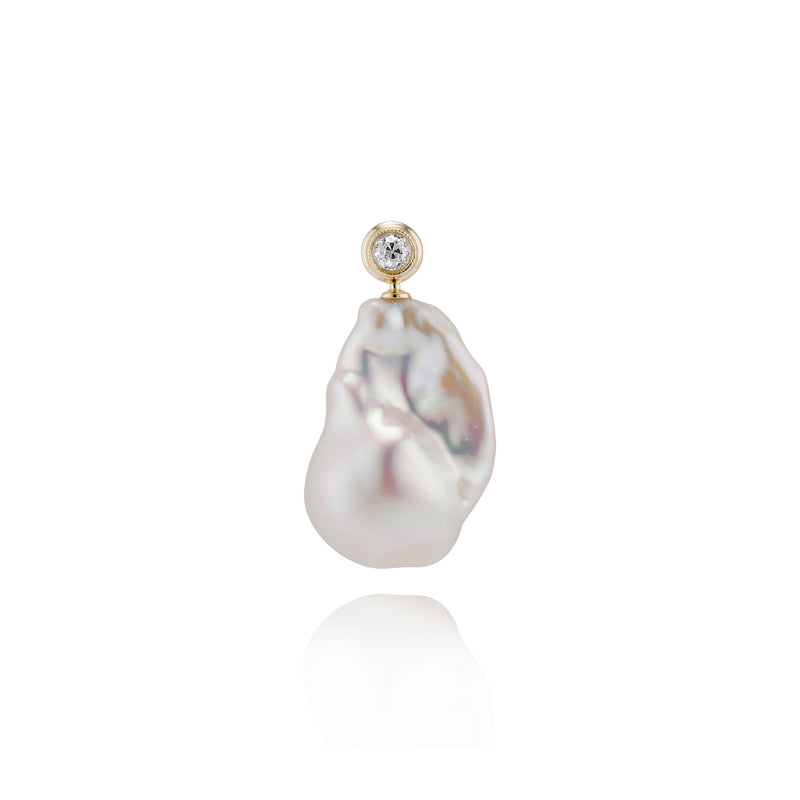 Double Bezel Diamond Baroque Pearl Pendant