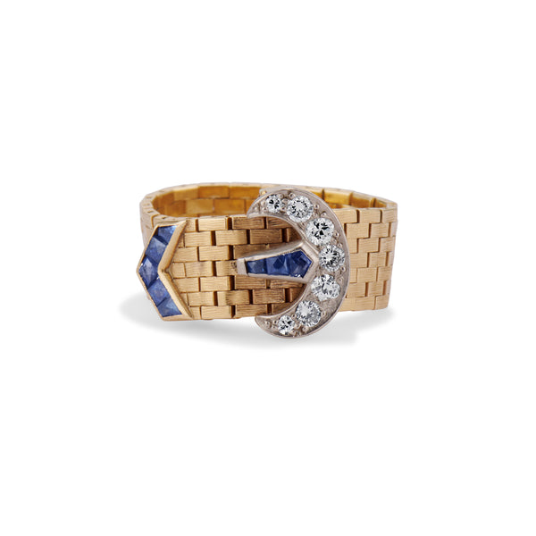 Retro Gold and Sapphire Buckle Ring