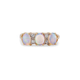 Vintage London Opal and Diamond Half Hoop Ring