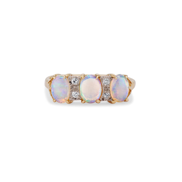 Vintage London Opal and Diamond Half Hoop Ring