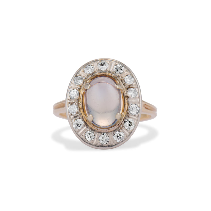 Two Tone Moonstone and Old Mine Cut Diamond Ring