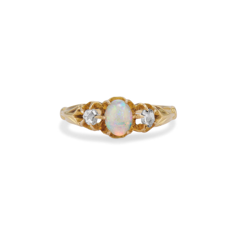 Victorian Buttercup Opal and Rose Cut Diamond Ring