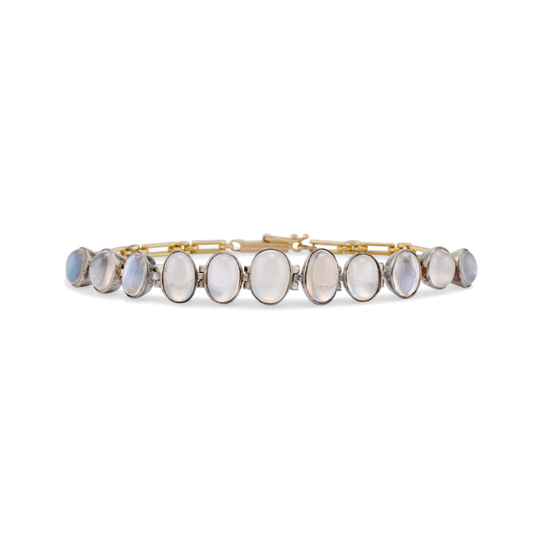 Edwardian Graduated Moonstone Cabochon and Gold Bar Link Bracelet