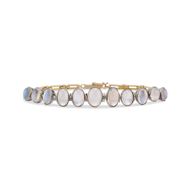 Edwardian Graduated Moonstone Cabochon and Gold Bar Link Bracelet