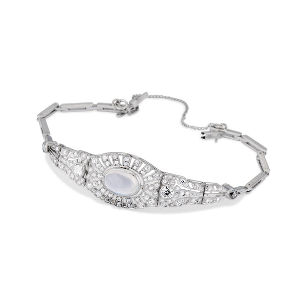 Art Deco Moonstone, Diamond, and Platinum Bracelet