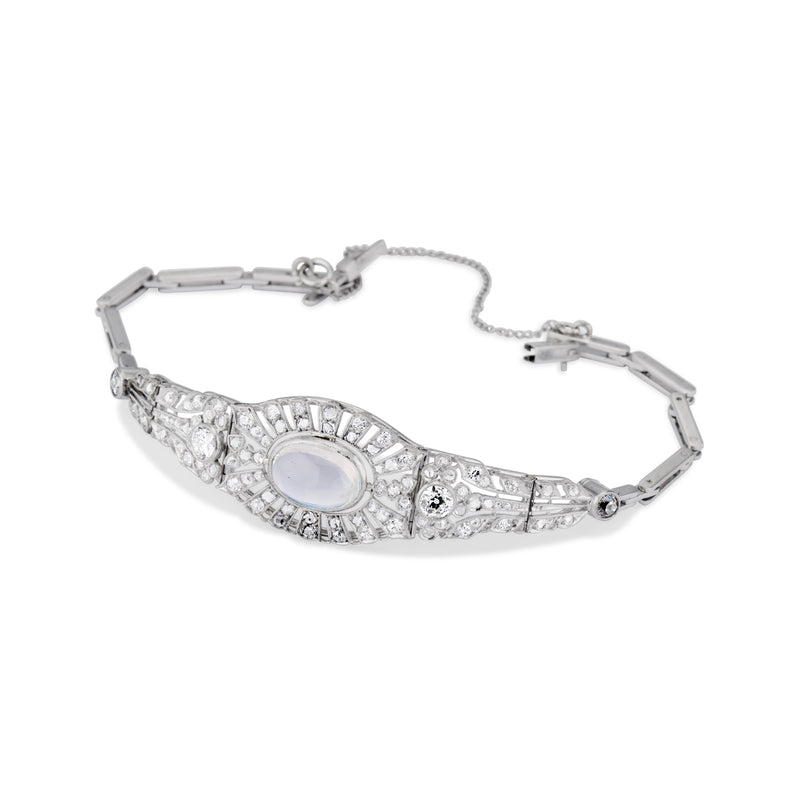 Art Deco Moonstone, Diamond, and Platinum Bracelet