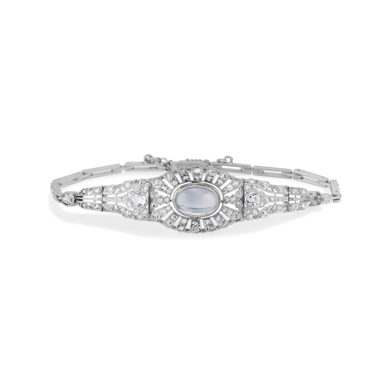 Art Deco Moonstone, Diamond, and Platinum Bracelet