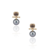 Old Mine Smoky Quartz and Gray Tahitian Pearl Lilah T Bar Earrings