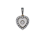 Victorian Frosted Rock Crystal and Old Mine Cut Diamond Heart Pendant