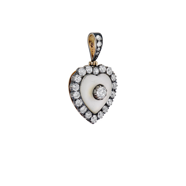 Victorian Frosted Rock Crystal and Old Mine Cut Diamond Heart Pendant